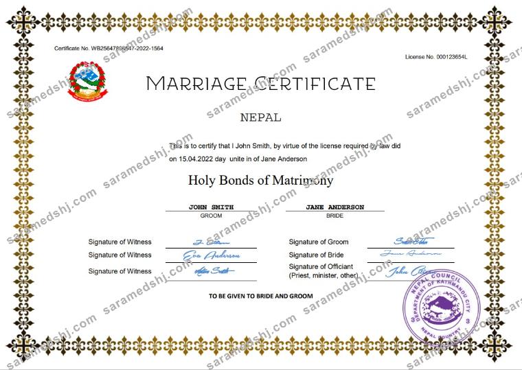 Nepal marriage certificate Word and PDF template